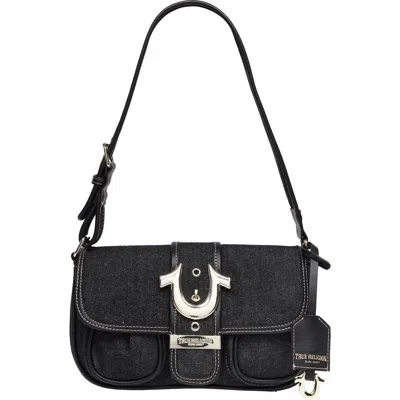 True Religion Double Pocket Denim Satchel In Black