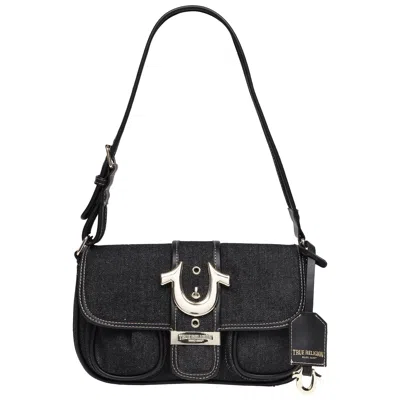 True Religion Double Pocket Denim Satchel With Horseshoe Hardware In Black