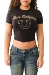 True Religion Crystal Logo Short Sleeve Baby Tee In Jet Black