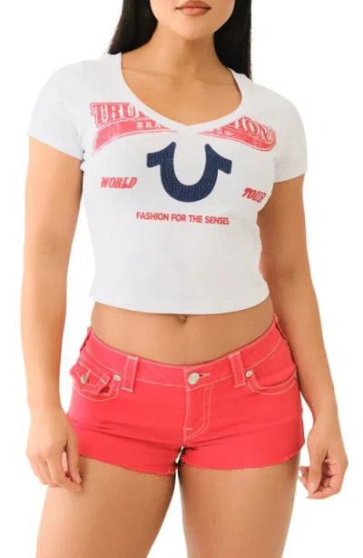 True Religion Embellished Cotton Graphic Baby Tee In Optic White