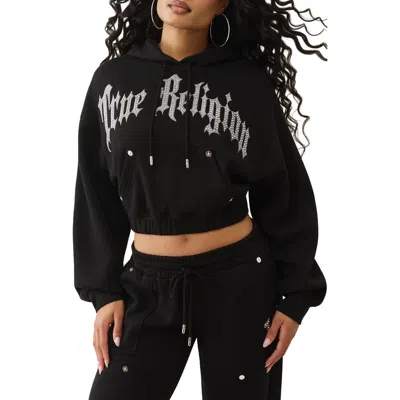 True Religion Embellished Logo Crop Hoodie In Black