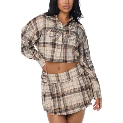 True Religion Embellished Relaxed Plaid Crop Shirt In Multi