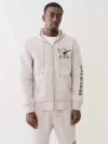 True Religion Embossed Triple Stitch Zip Hoodie In Neutral