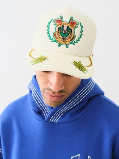 True Religion Embroidered Crest Trucker Hat In White