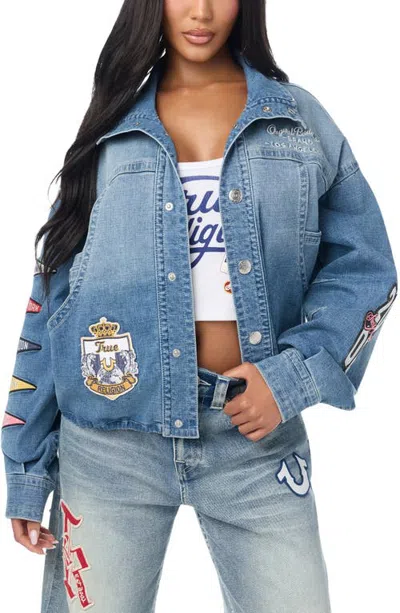True Religion Embroidered Denim Jacket In Blue