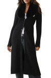 True Religion Embroidered Faux Fur Accent Rib Longline Cardigan In Black