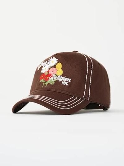 True Religion Embroidered Flower Baseball Hat In Brown