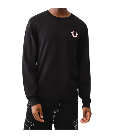 True Religion Embroidered Logo Crew Sweater In Black