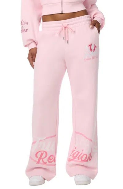 True Religion Embroidered Logo Wide Leg Cotton Blend Sweatpants In Pink