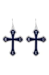 True Religion Enamel Cross Drop Earrings In Silvertone/blue