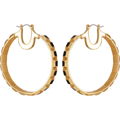 True Religion Enamel Hoop Earrings In Gold