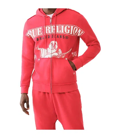 True Religion Exaggerated Icon Raw Trim Zip Hoodie In Red