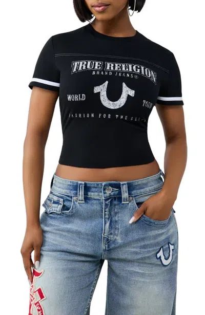 True Religion Faded Logo Graphic Baby Tee In Black