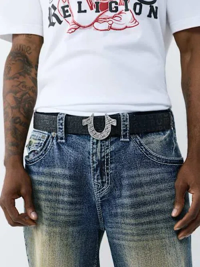 True Religion Filled Horseshoe Buckle Belt In Black