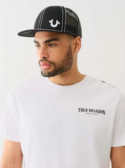 True Religion Flat Brim Horseshoe Trucker Hat In Black