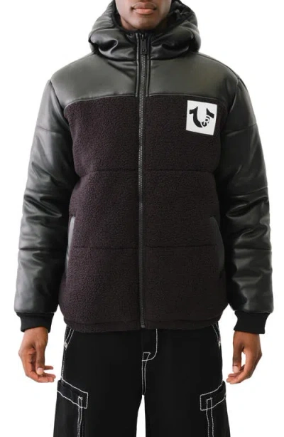 True Religion Men's Mixed Media Zip-front Hooded Jacket In Jet Black