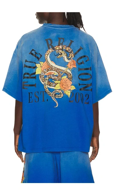True Religion Floral Snake Oversized Tee In Lapis Blue