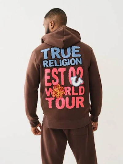 True Religion Flower Patch Zip Hoodie In Brown