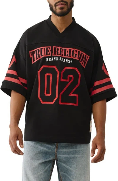 True Religion Men's V-neck Football Knit Jersey T-shirt In Black