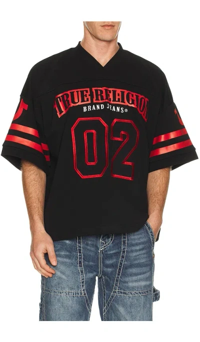 True Religion Football Knit Boxy Jersey In Black