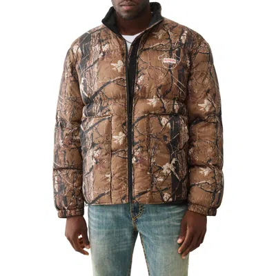 True Religion Forest Camo Puffer Jacket In Brown