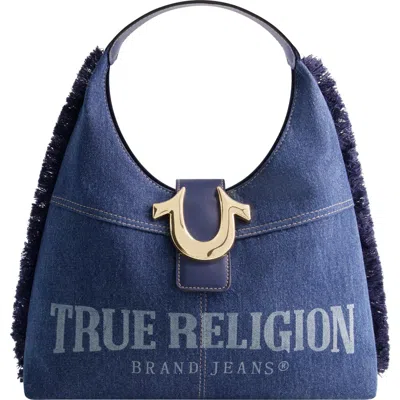 True Religion Frayed Denim Hobo In Blue