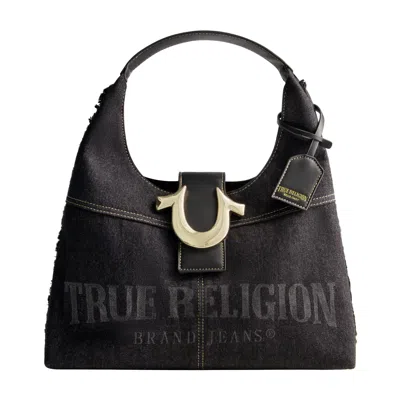 True Religion Frayed Denim Hobo In Black