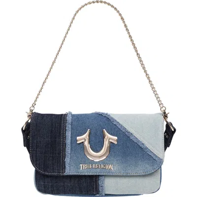 True Religion Frayed Denim Horseshoe Shoulder Bag