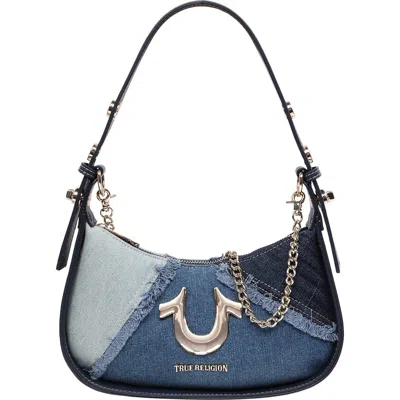 True Religion Frayed Denim Horseshoe Shoulder Bag