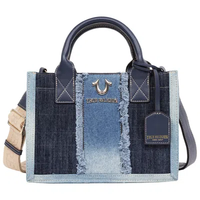 True Religion Frayed Denim Modern Tote With Removable Strap In Blue
