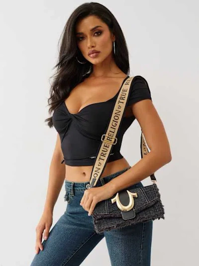 True Religion Frayed Denim Shoulder Bag