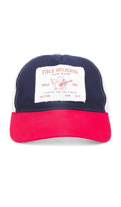 True Religion Frayed Edge Buddha Trucker Hat In Blue