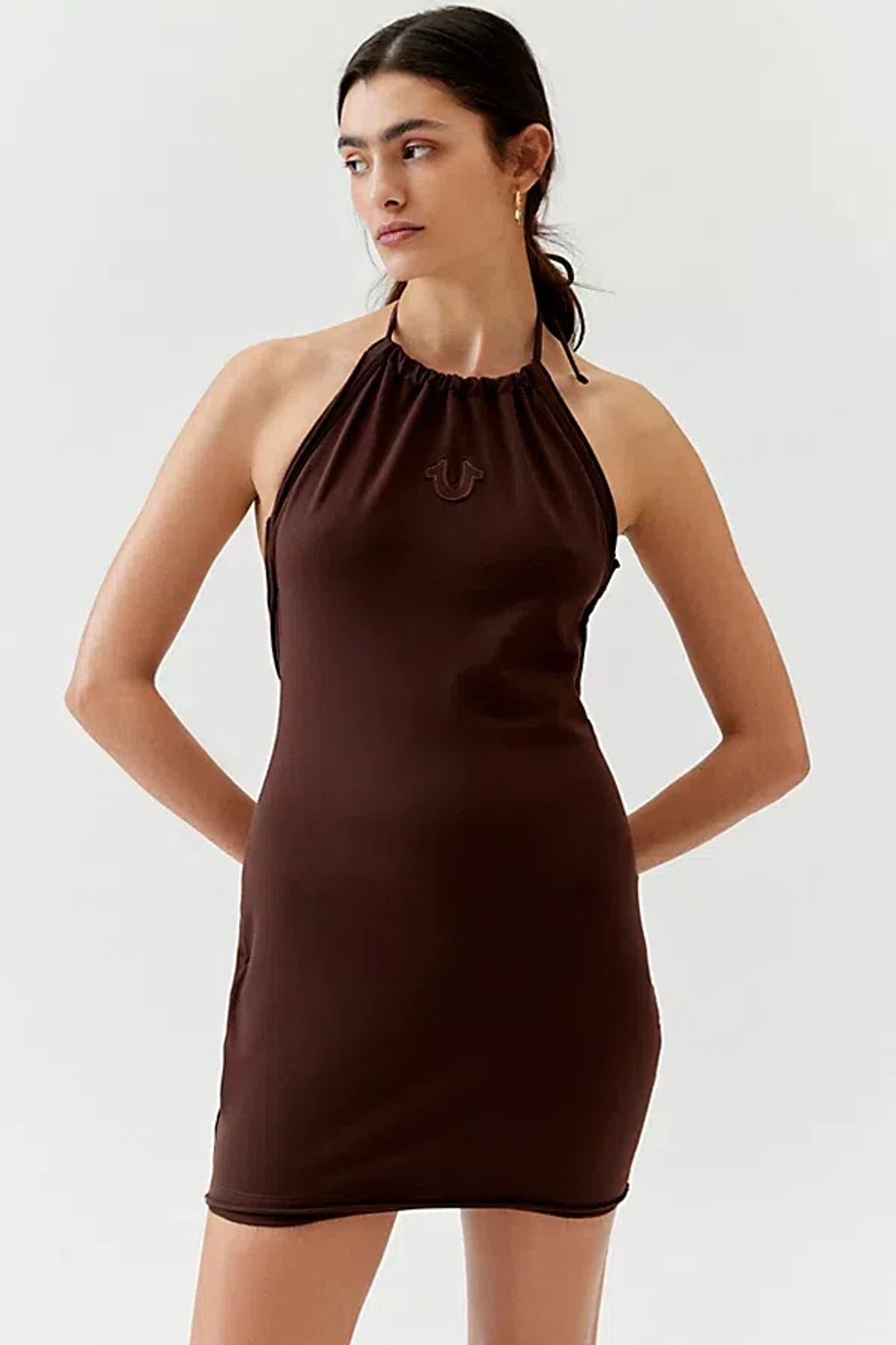 True Religion French Terry Halter Mini Dress In Brown, Women's At Urban  Outfitters | ModeSens