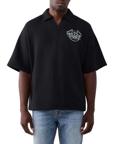 True Religion French Terry Sketched Logo Boxy Shirt In Black