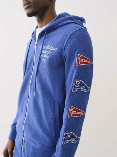 True Religion French Terry Zip Hoodie In Blue