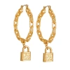 True Religion Frozen Chain Lock & Logo Hoop Earring In Gold