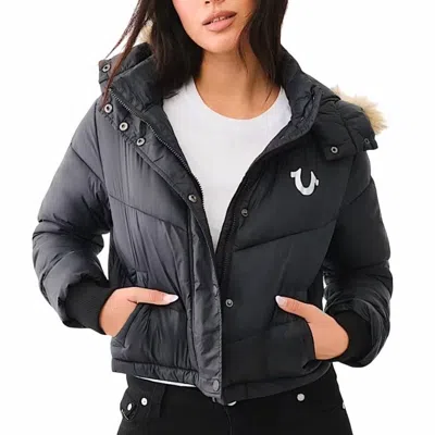 True Religion Fur Trim Puffer Jacket In Black