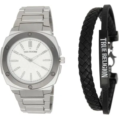 True Religion Geometric Bracelet Watch & Bracelet Set In White
