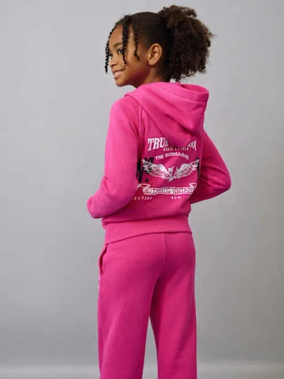 True Religion Girls Crystal Winged Logo Zip Hoodie In Pink