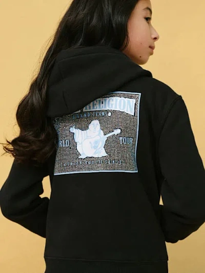 True Religion Girls Glitter World Tour Logo Zip Hoodie