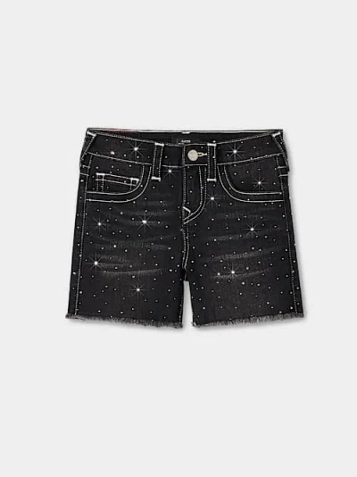 True Religion Girls Jayde Crystal Frayed Hem Short In Black