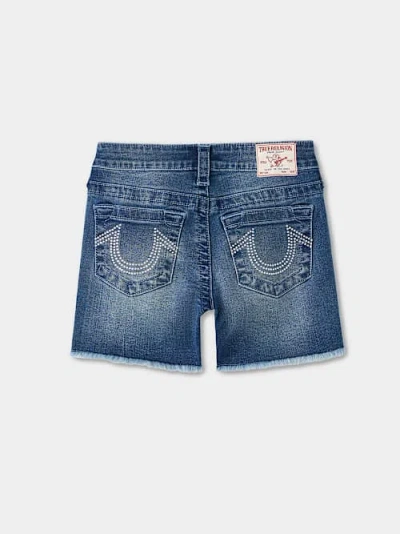 True Religion Girls Jayde Crystal Frayed Hem Short In Blue