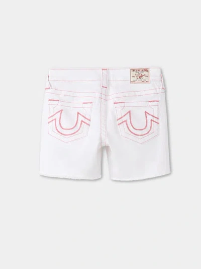 True Religion Girls Jayde Rope Stitch Frayed Hem Short In White
