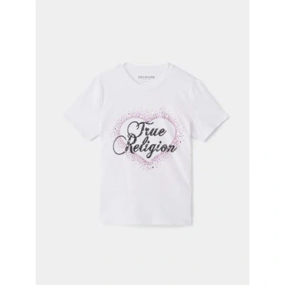 True Religion Girls Script Hearts T-shirt In White