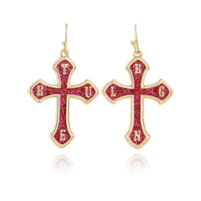 True Religion Glitter Cross Drop Earrings In Pink