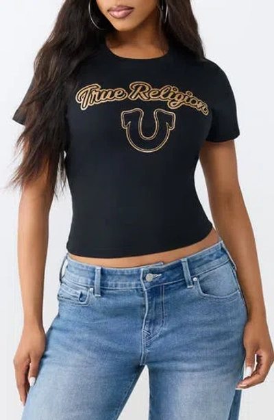 True Religion Glitter Horseshoe Relaxed Baby Tee In Black