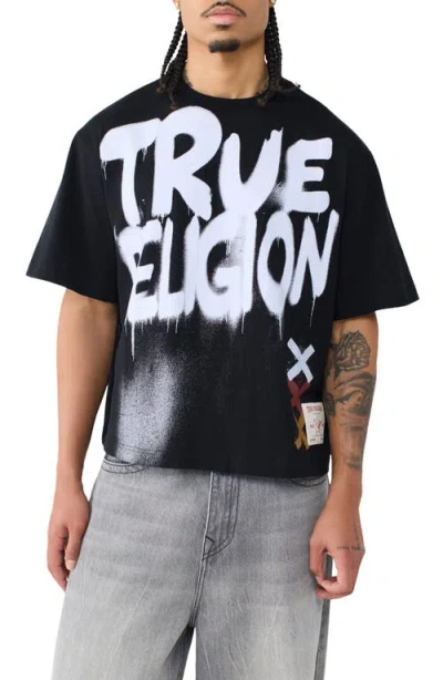 True Religion Graffiti Boxy Fit Cotton Graphic T-shirt In Black