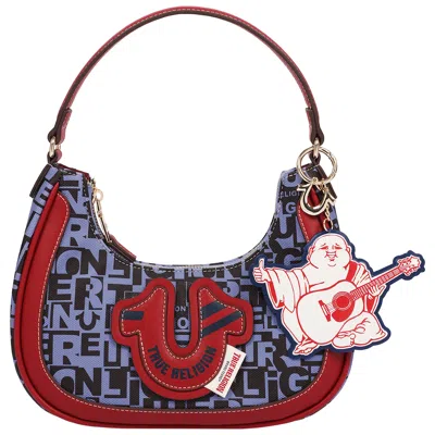 True Religion Graphic Horseshoe Hobo Bag With Buddha Charm And Logo Print In Multi