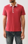 True Religion Gusset Knit Polo In Red Dahlia