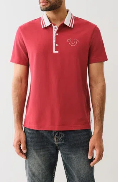 True Religion Gusset Knit Polo In Red Dahlia